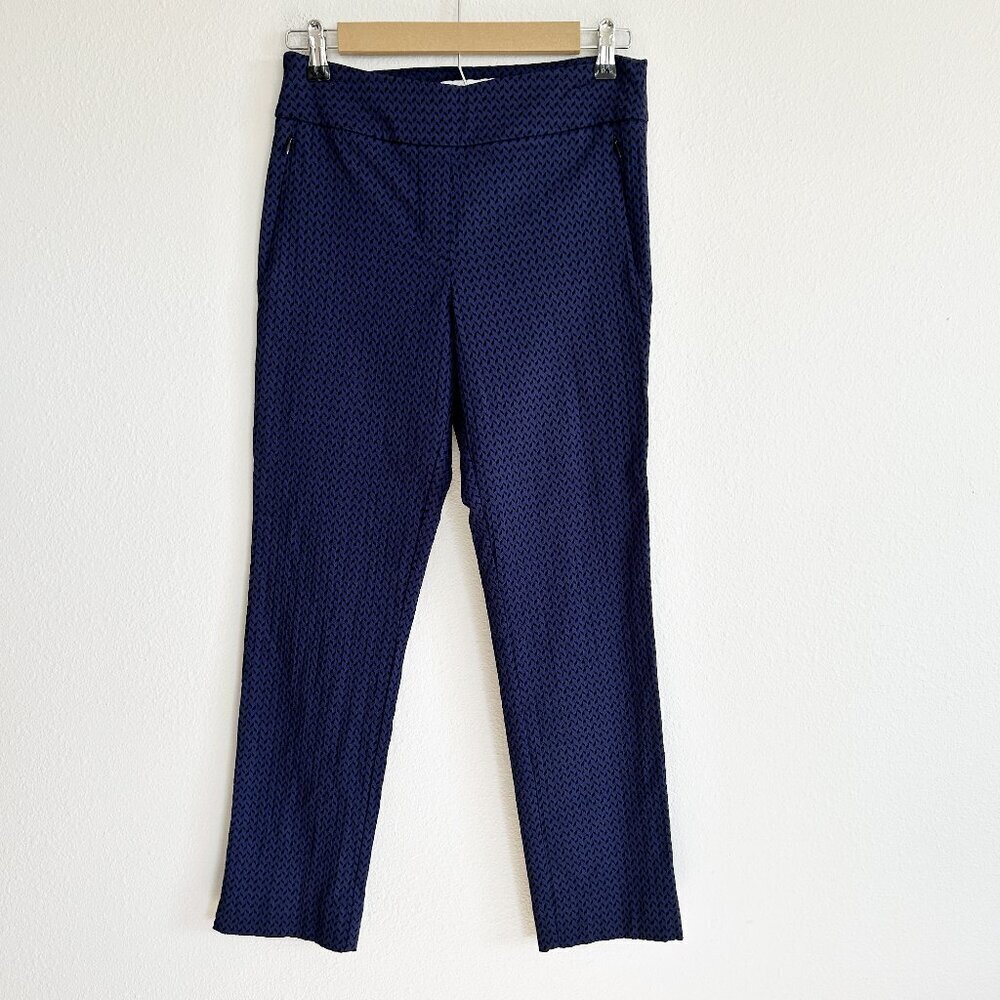 Margaret M Pants Blue Black Chevron Mid Rise Slimming Ankle Stretch